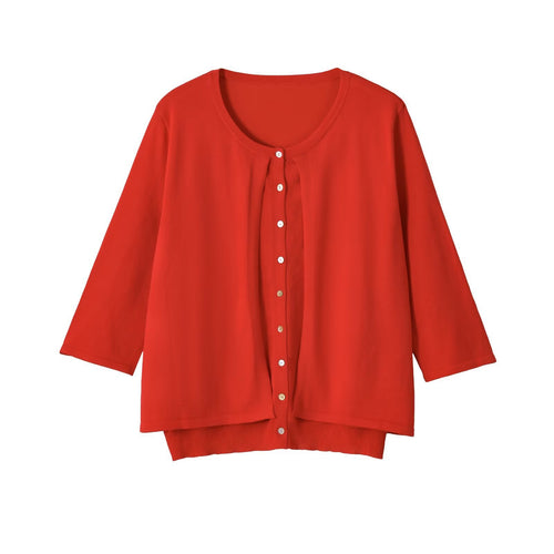 Damen Leichte Cardigan-Bluse mit Rundhalsausschnitt, Dreiviertelärmeln und verdeckter Knopfleiste Drune