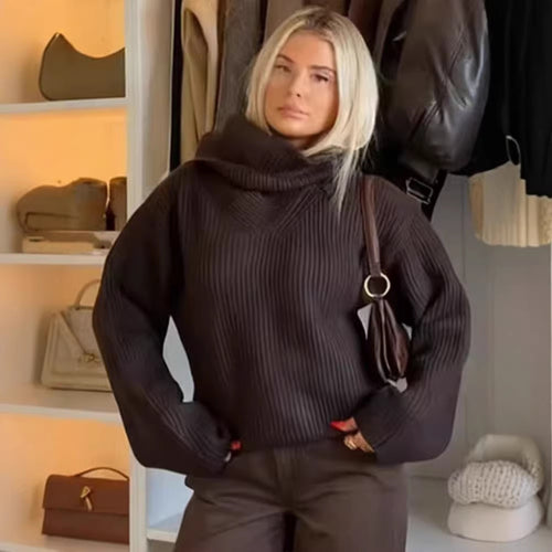 Damen Grobstrick-Pullover mit integriertem Schalkragen Drune