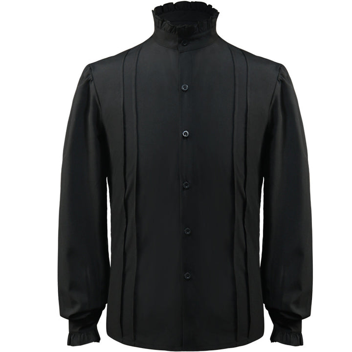 Damen nan elegante viktorianisch inspirierte Rüschenbluse mit hohem Kräuselkragen und Ballonärmeln Drune