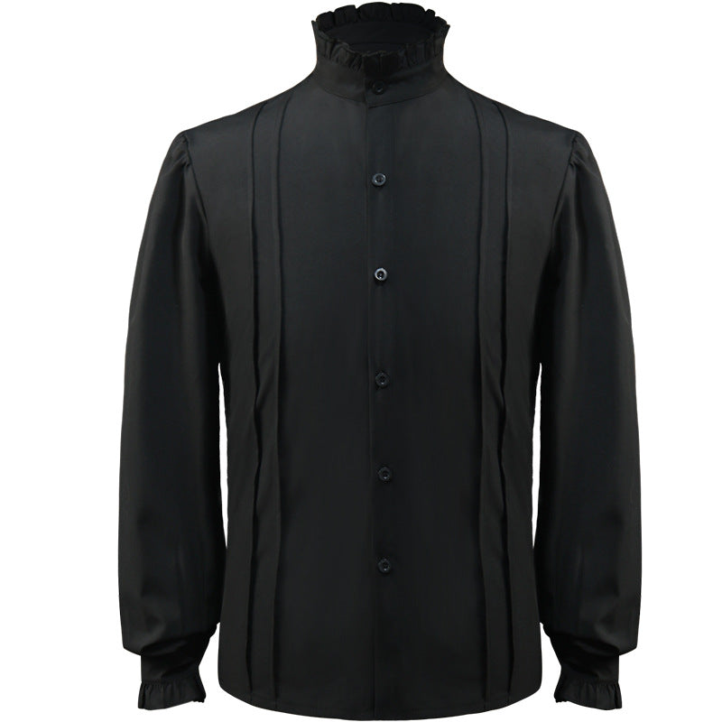 Herren nan lässiges Kurzarmshirt mit geschnürter V-Kehle, kurzem Stehkragen und weichem Baumwollmix Drune