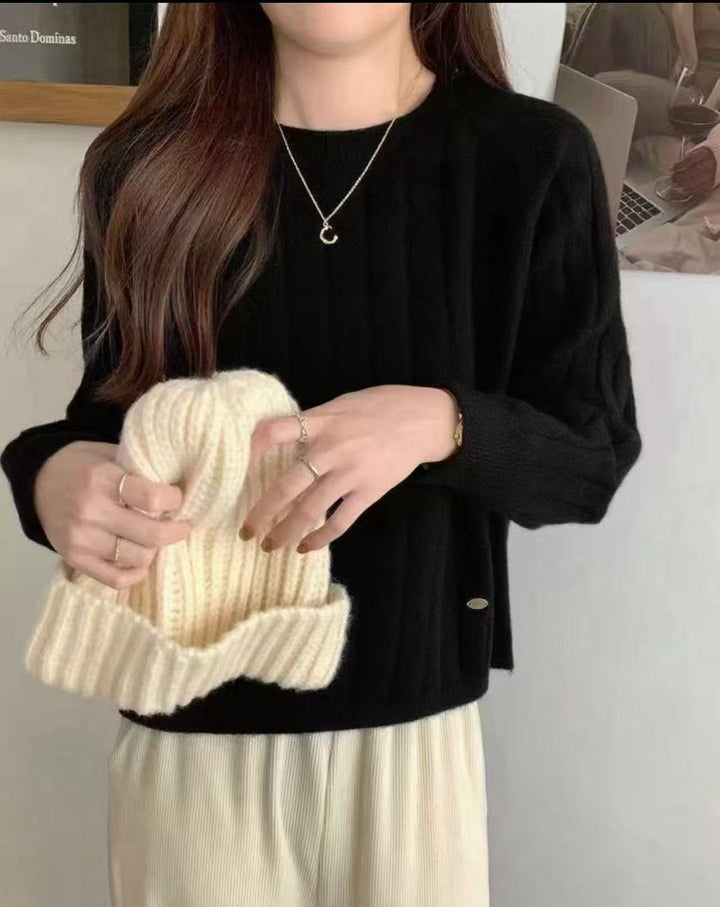 Damen lässiger Strickpullover mit Waffelmuster und weitem Schnitt Drune