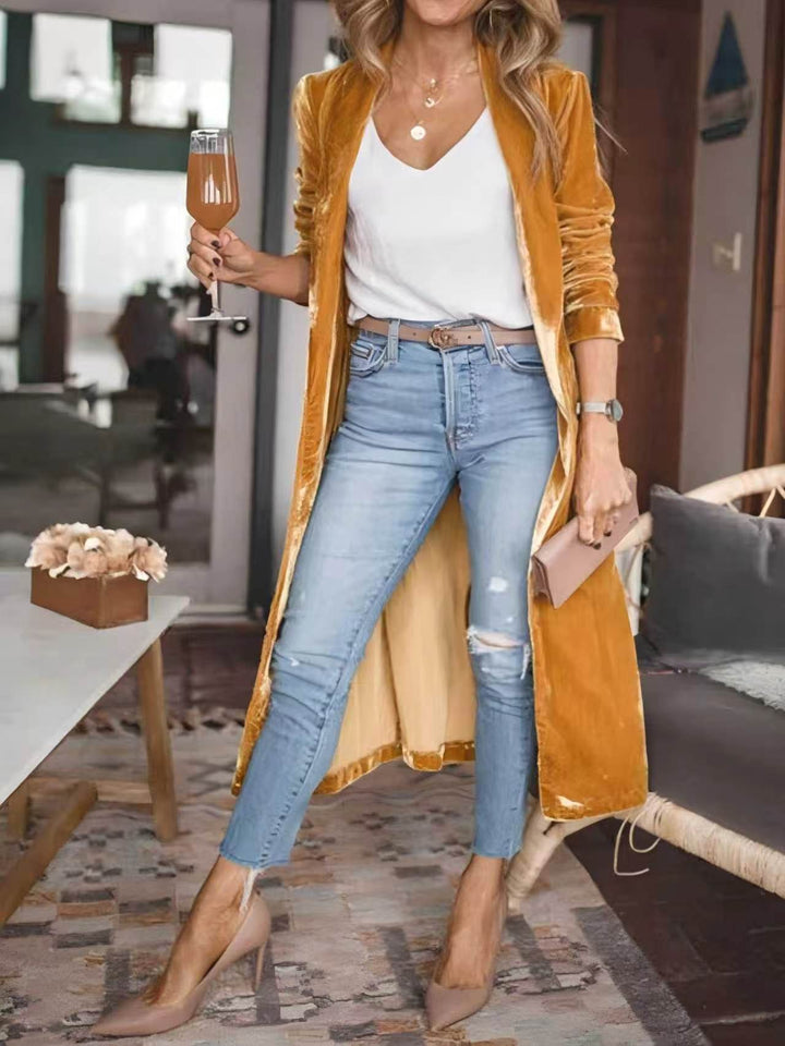Damen Elegante Veloursjacke mit hohem Kragen Drune