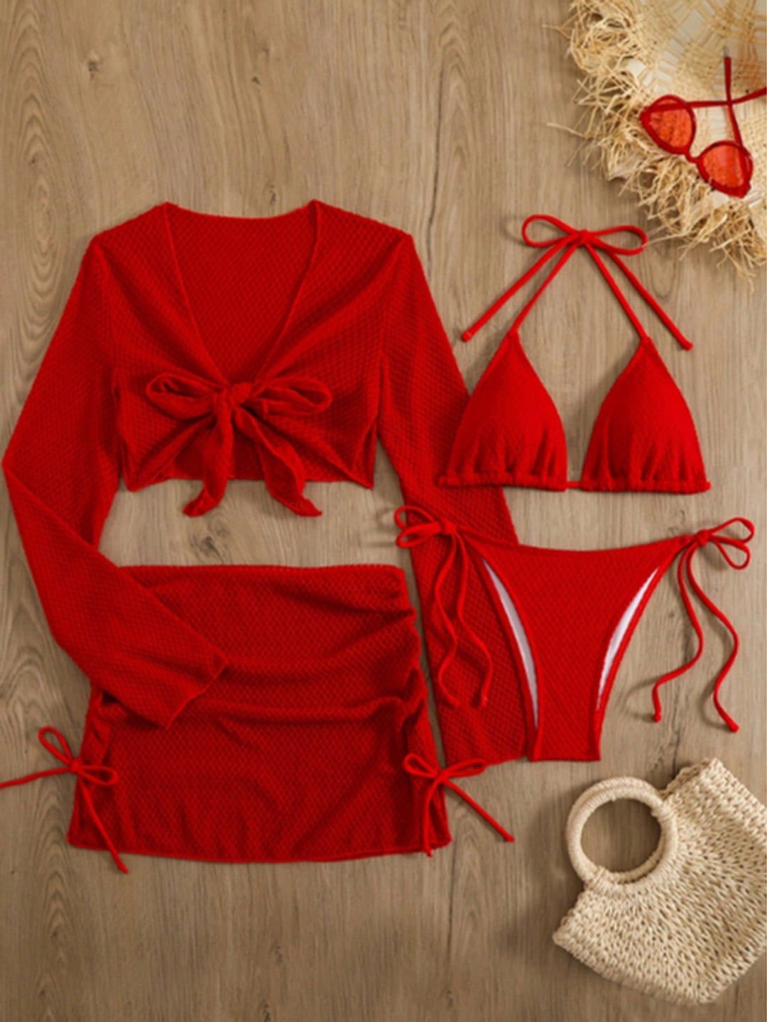 Damen luftiger Netz-Bikini mit sportlichem Cover-Up Drune