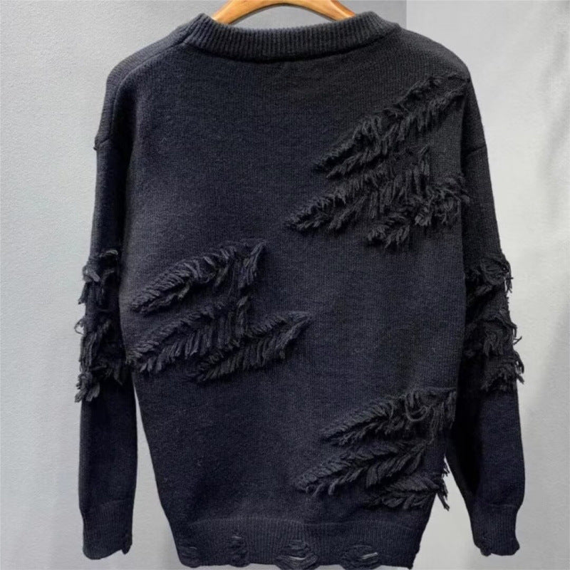Damen Modischer Pullover mit Fransen Drune
