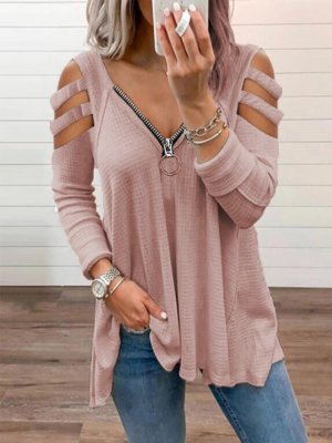 Damen Strickpullover mit modischen Cut-Out-Ärmeln Drune