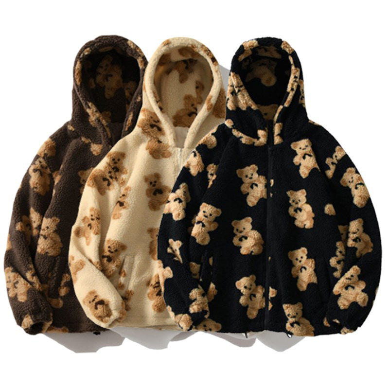 Damen Kuschelige Fleecejacke mit Kapuze und Bärenmuster Drune