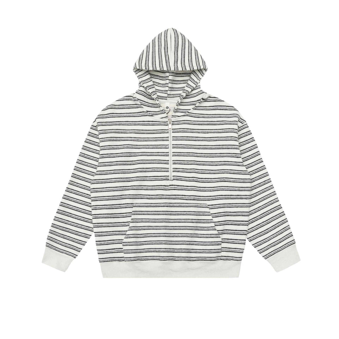 Unisex Gestreiftes Kapuzensweatshirt mit halbem Reißverschluss und Kängurutasche Drune