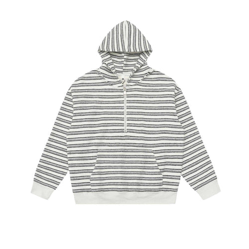 Unisex Gestreiftes Kapuzensweatshirt mit halbem Reißverschluss und Kängurutasche Drune