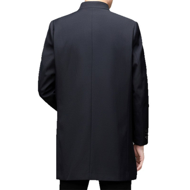 Herren eleganter Mantel mit modernem Stehkragen und feinem Gewebemuster Drune