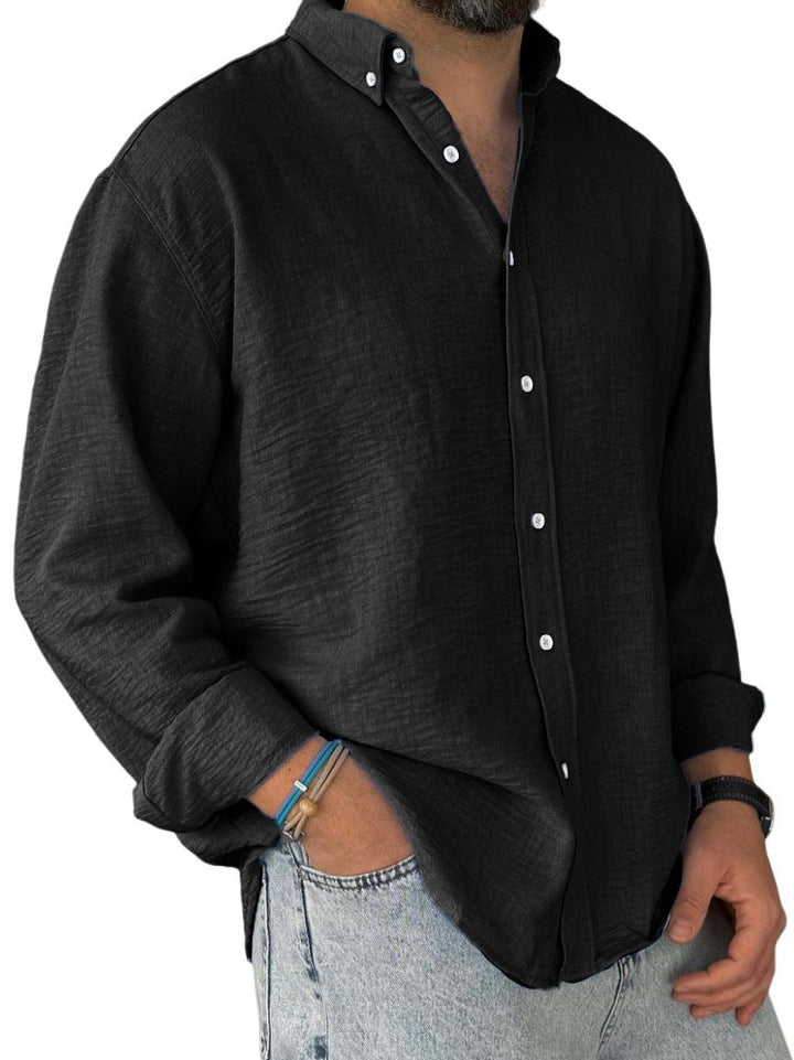 Herren nan leichtes Baumwoll-Leinen-Hemd mit Button-Down-Kragen und entspannter Relaxed-Fit Drune