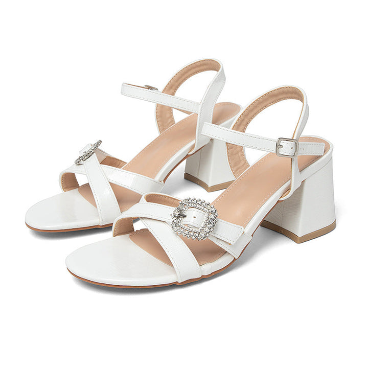 Damen elegante Riemchen-Sandalen mit funkelndem Schnallen-Detail und stabilen Blockabsatz Drune