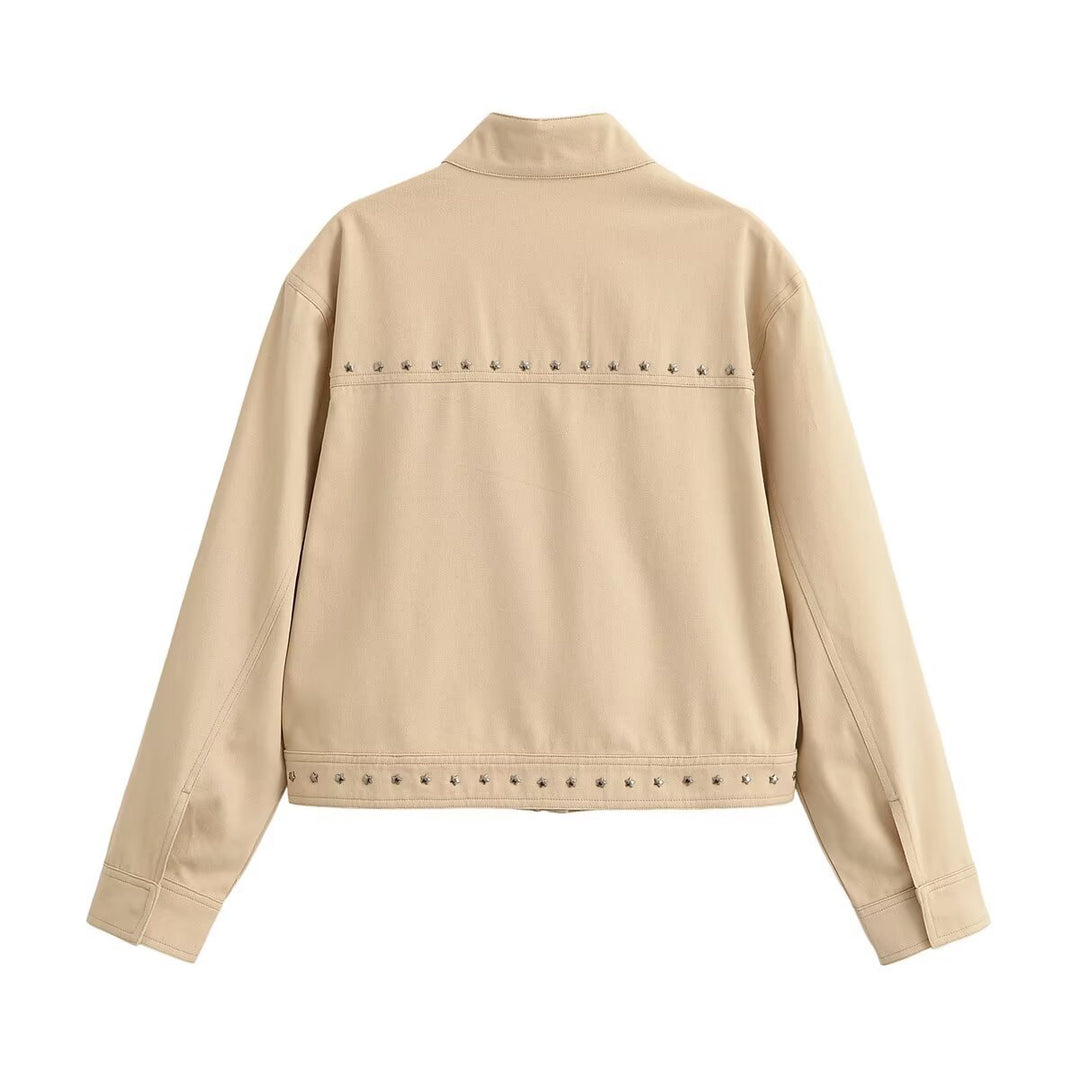 Damen Cropped Blouson in veganer Lederoptik mit Stehkragen und Nietenbesatz Drune