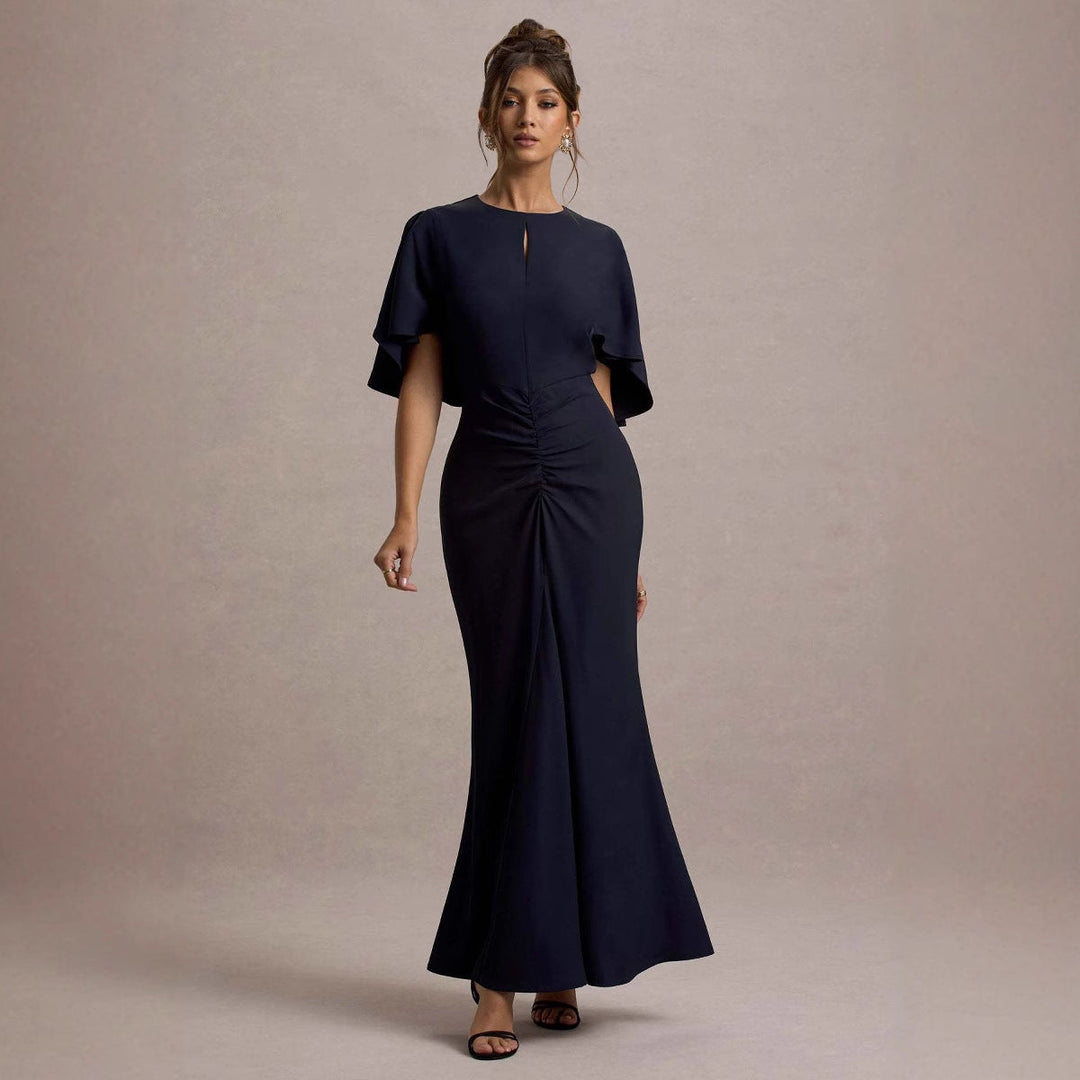 Damen Elegantes Abendkleid mit voluminösen Ärmeln und raffiniertem Wickeldetail Drune