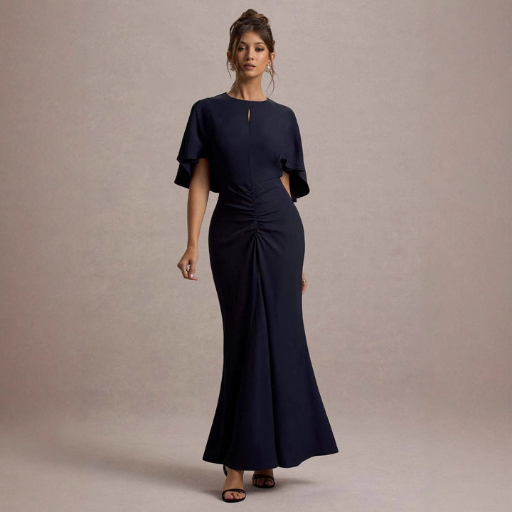 Damen Elegantes Abendkleid mit voluminösen Ärmeln und raffiniertem Wickeldetail Drune