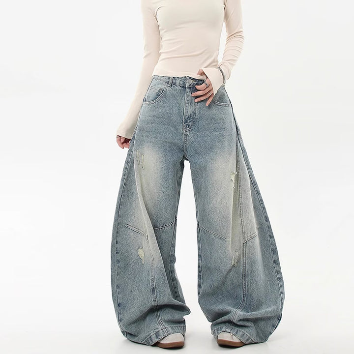 Damen Weitgeschnittene Denim-Hose mit Rissen Drune