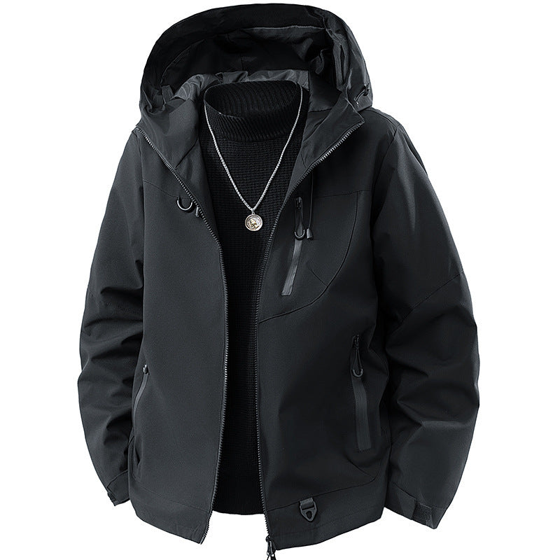 Herren Technische Softshell Outdoorjacke mit Kapuze wasser- und winddichter Membran versiegelte Reißverschlüsse Drune