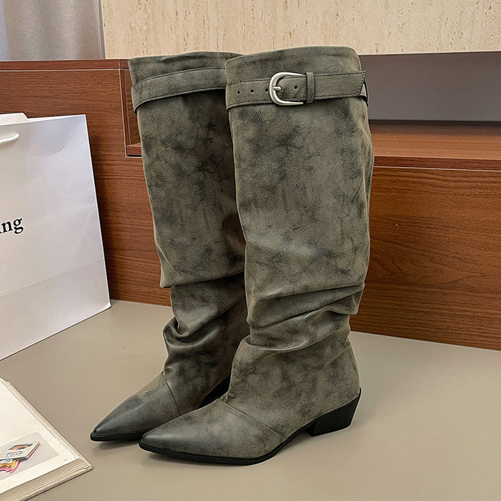 Damen Modische Overknee-Stiefel mit modischem Wickeldesign Drune