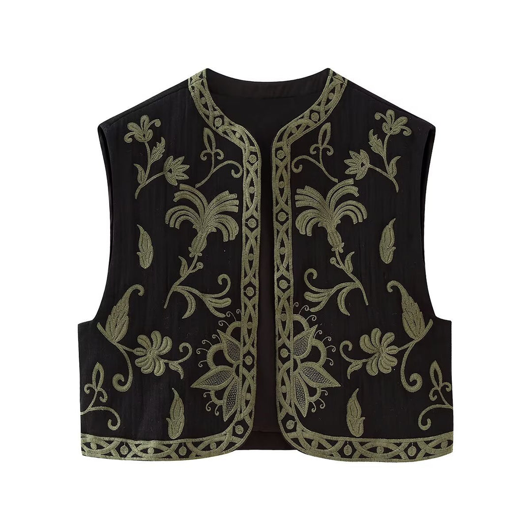 Damen Boho-Stickereiweste mit offenem Schnitt und floraler Zierstickerei Drune
