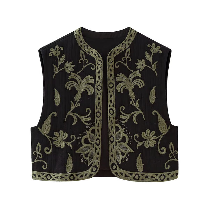 Damen Boho-Stickereiweste mit offenem Schnitt und floraler Zierstickerei Drune