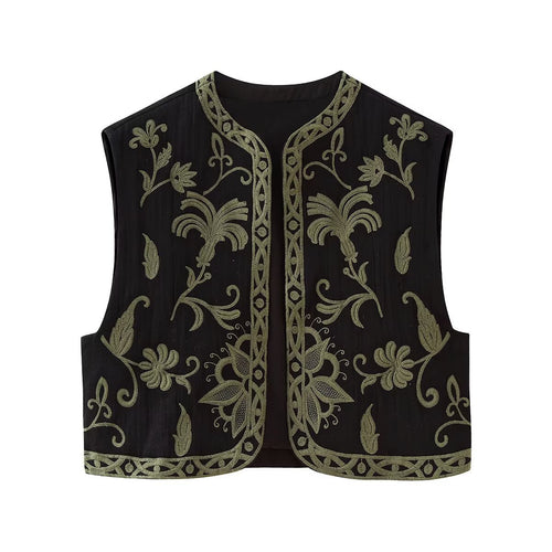 Damen Boho-Stickereiweste mit offenem Schnitt und floraler Zierstickerei Drune