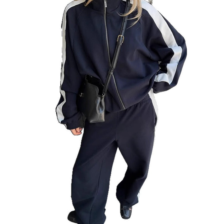 Damen gekürztes Zip-Hoodie mit elastischem Saum und hochgeschnittener High-Waist-Lounge-Jogginghose aus softem French-Terry Drune