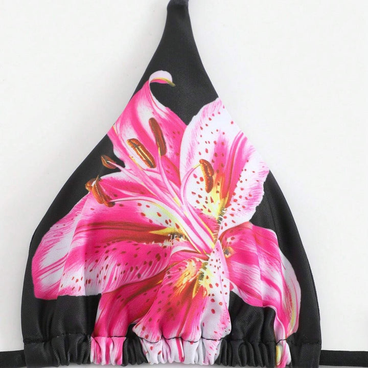 Damen Bikini-Set mit floralem Muster und passendem Wickelrock Drune