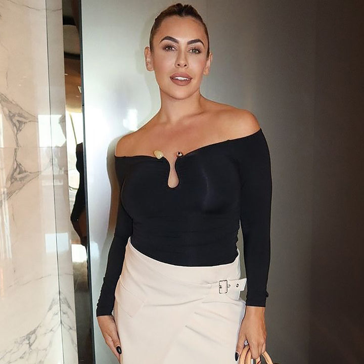 Damen Off-Shoulder Top mit Raffung und dekorativem Ausschnitt Drune