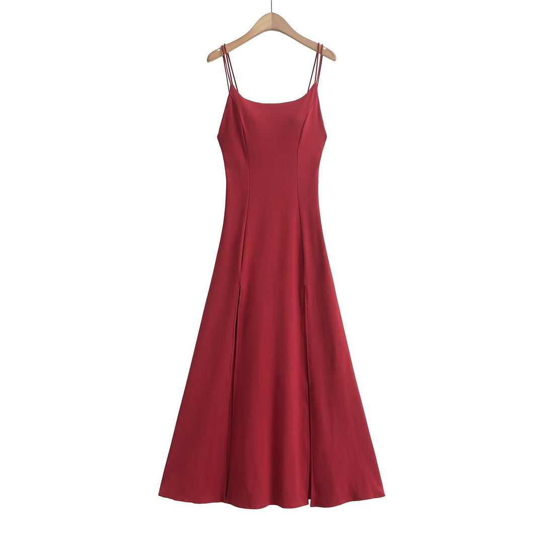 Damen Maxikleid mit zartem V-Ausschnitt und seitlichen Schlitzen Drune