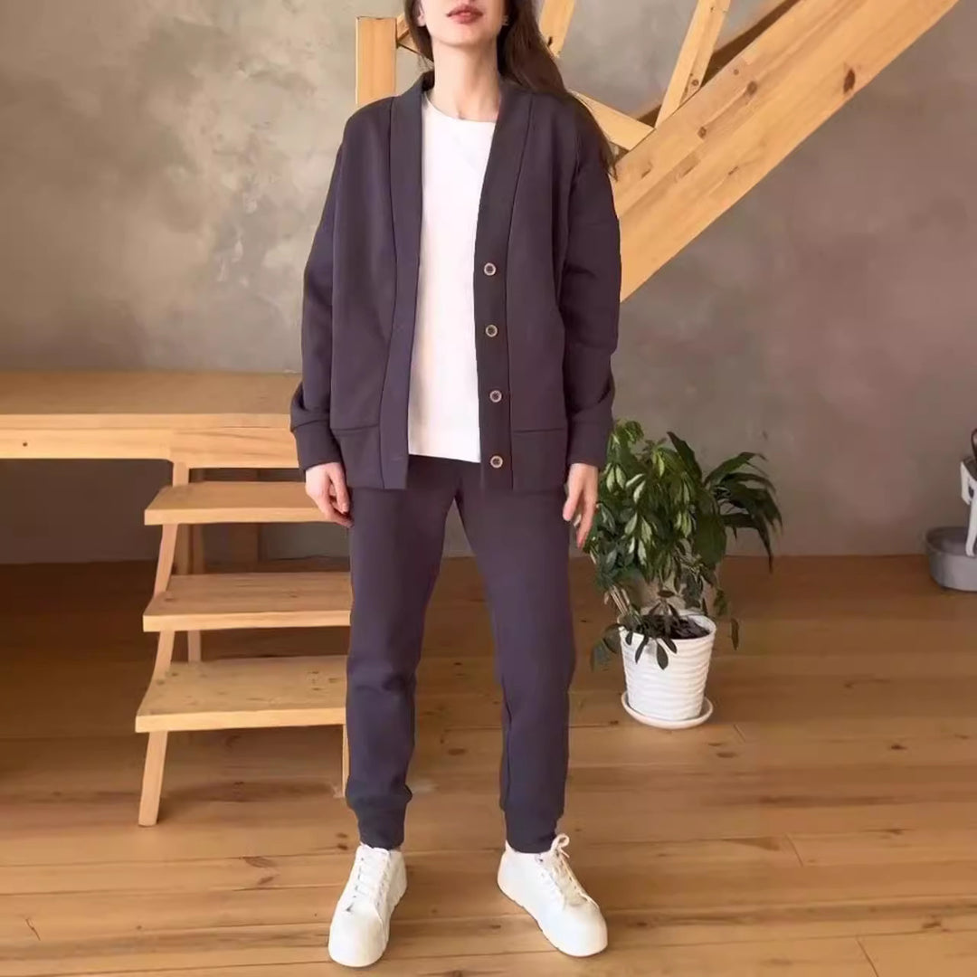 Damen lässige Oversized Sweatjacke mit Knöpfen Drune