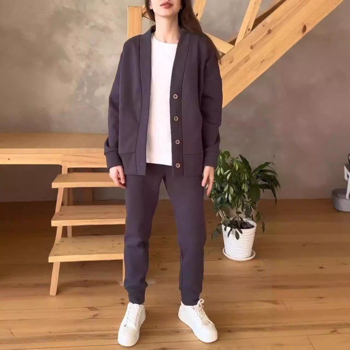 Damen lässige Oversized Sweatjacke mit Knöpfen Drune