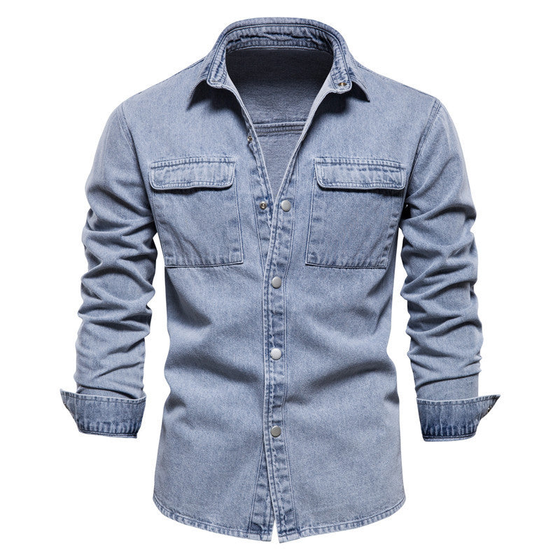 Herren nan lässiges Jeans-Overshirt mit Druckknopfleiste, aufgesetzten Brusttaschen und klassischem Hemdkragen Drune