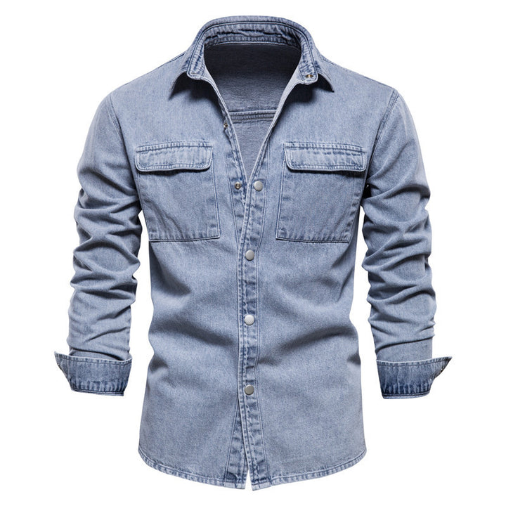 Herren nan lässiges Jeans-Overshirt mit Druckknopfleiste, aufgesetzten Brusttaschen und klassischem Hemdkragen Drune