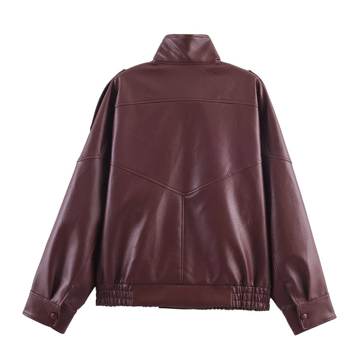 Damen Kunstlederjacke im modernen Design mit hochgeschlossenem Kragen und praktischen Taschen Drune