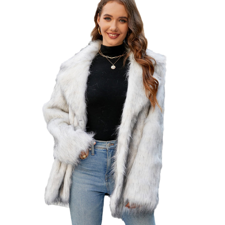 Damen Elegante Kunstpelzjacke mit breitem Revers und lockerer Passform Drune