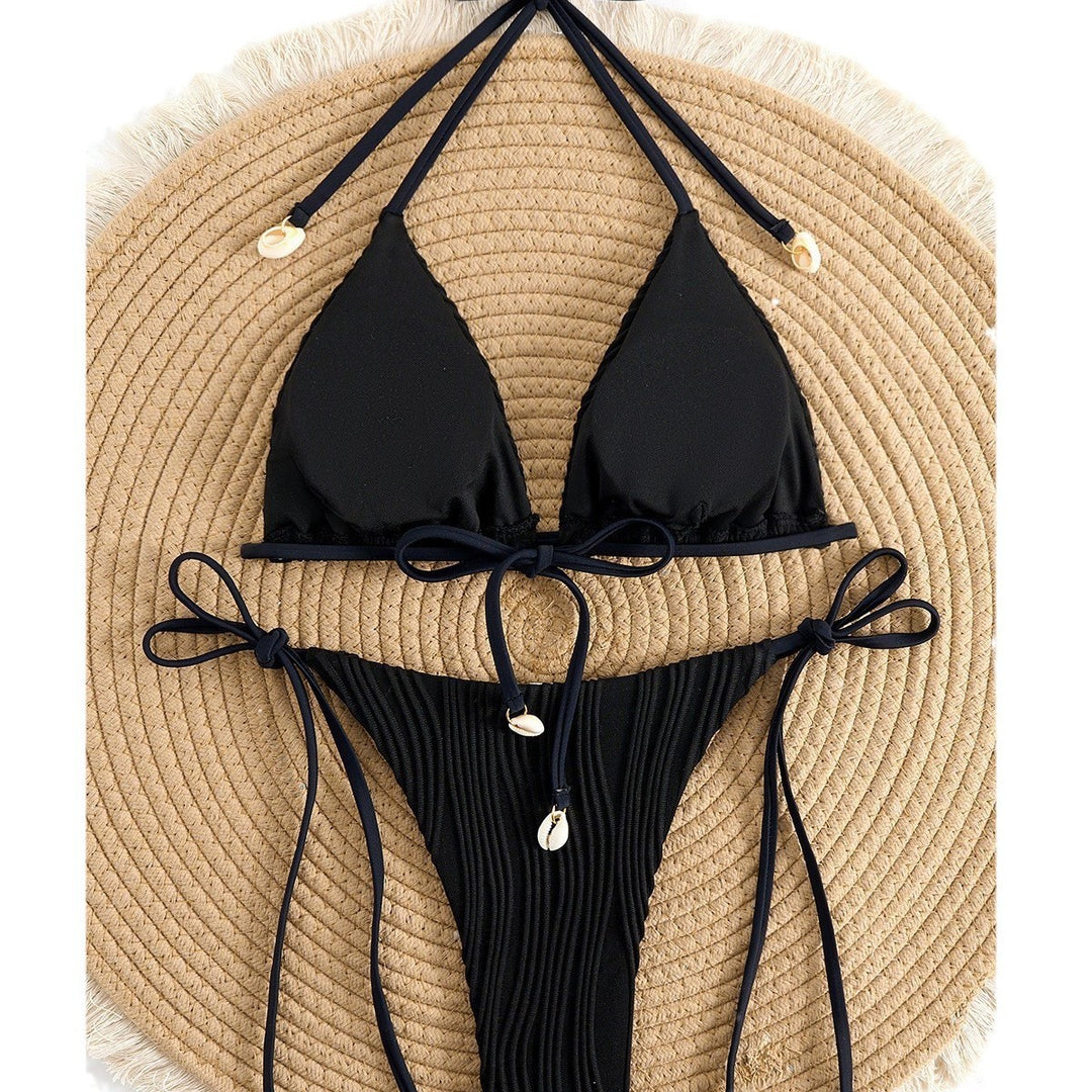Damen Triangel-Bikini-Set mit raffinierten Rüschendetails und variablen Bindebändern Drune