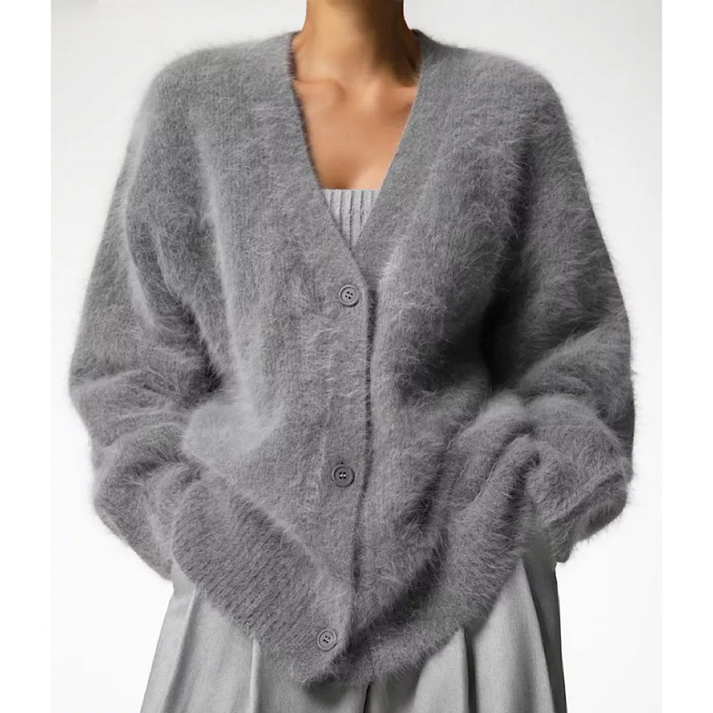 Damen Kuscheliger Cardigan mit tiefem V-Ausschnitt und oversized Schnitt Drune