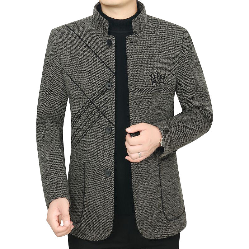 Herren Stehkragen-Mantel aus strukturierter Wollmischung mit schmaler Silhouette Drune