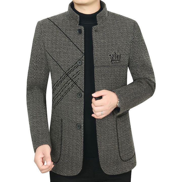 Herren Stehkragen-Mantel aus strukturierter Wollmischung mit schmaler Silhouette Drune