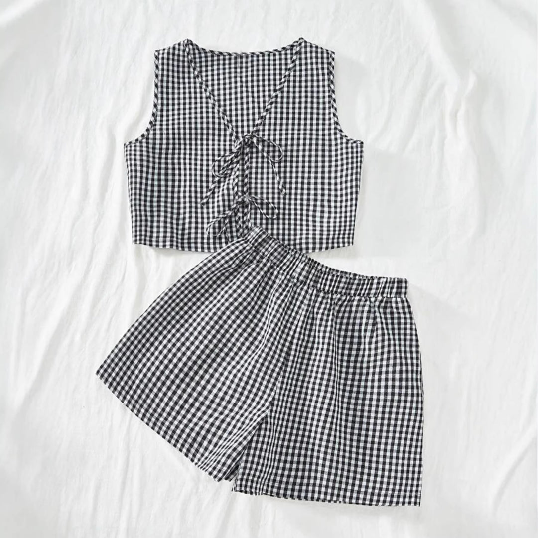 Damen Sommerliches Karomuster Set Drune