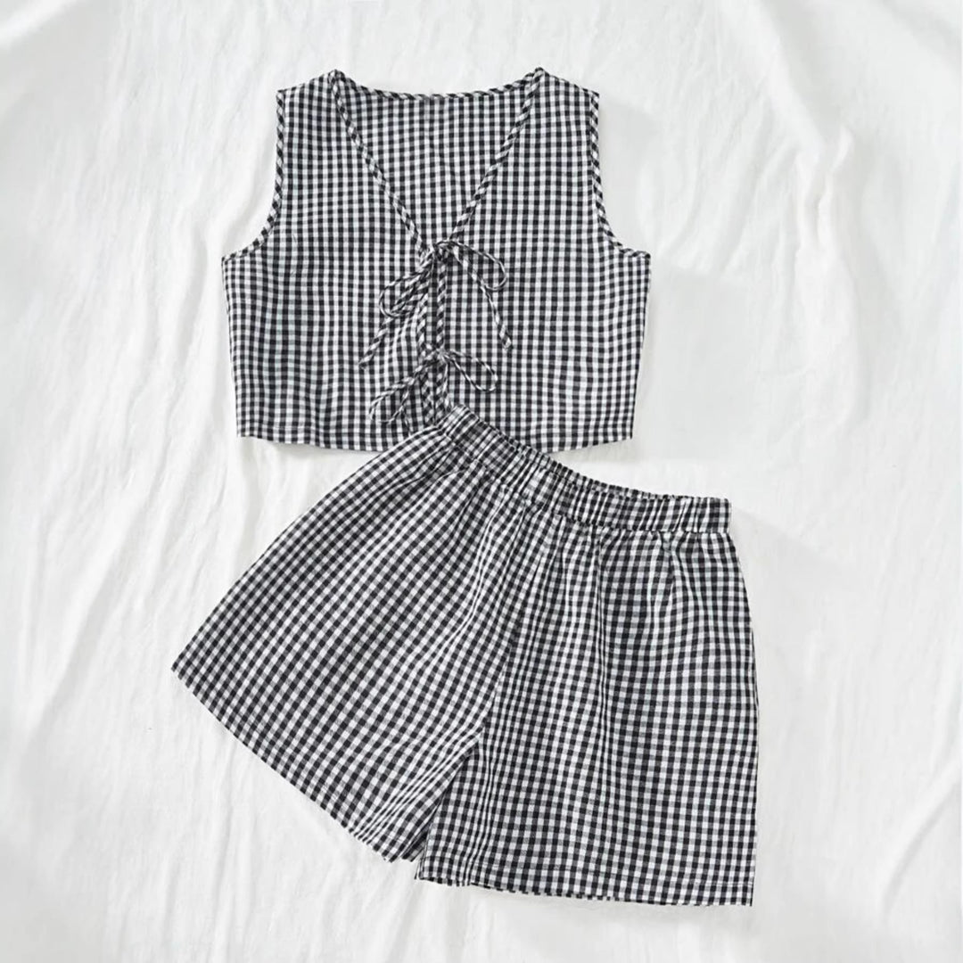 Damen Sommerliches Karomuster Set Drune
