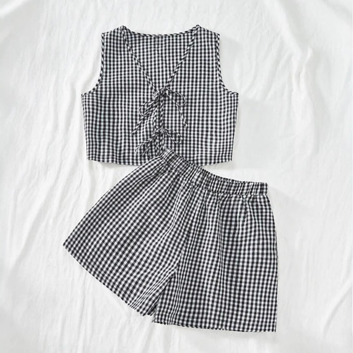 Damen Sommerliches Karomuster Set Drune