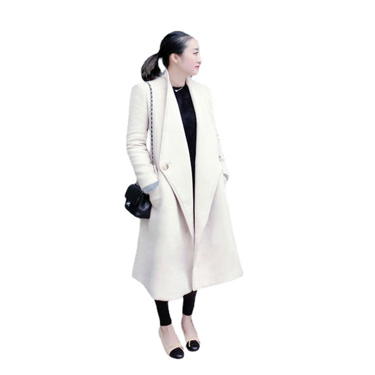 Damen Midilanger taillierter Wollmix-Longcoat mit Schalkragen, Eingrifftaschen und dezenten Zierknöpfen Drune