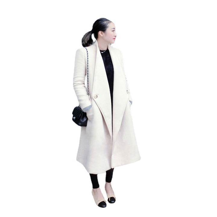 Damen Midilanger taillierter Wollmix-Longcoat mit Schalkragen, Eingrifftaschen und dezenten Zierknöpfen Drune