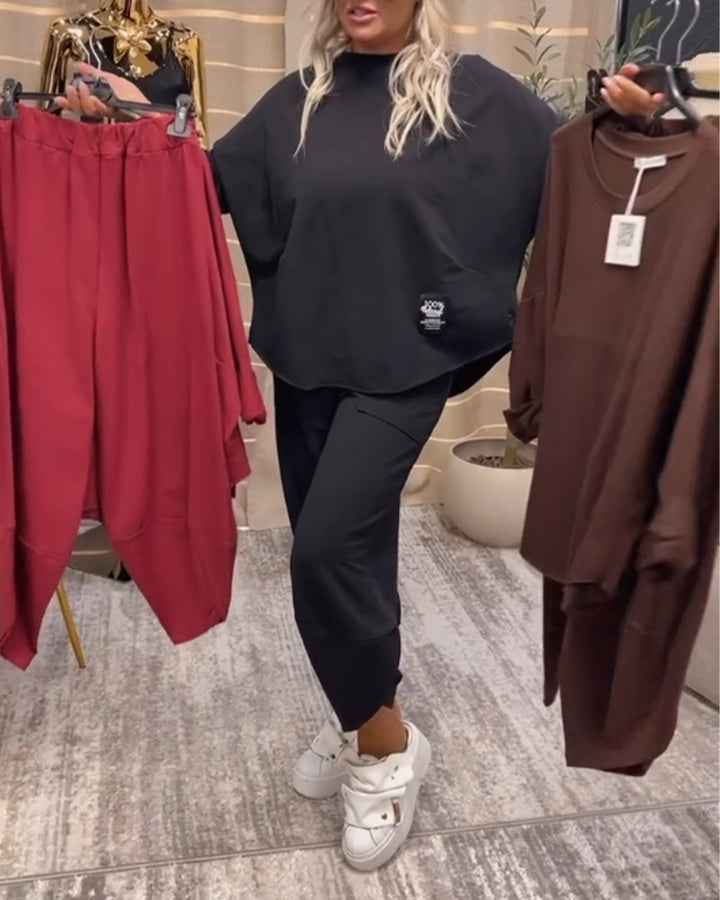 Damen nan Lounge-Ensemble aus Oversize-Cape-Sweatshirt und konischer Jogpant Drune