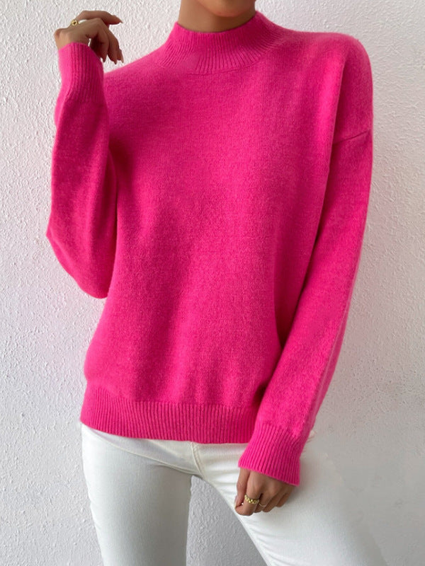 Damen Strickpullover mit hohem Kragen und feiner Textur Drune