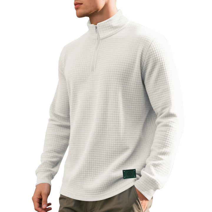 Herren nan leichter Waffelstrick-Pullover mit kurzem Kragenreißverschluss und gerundetem Saum Drune
