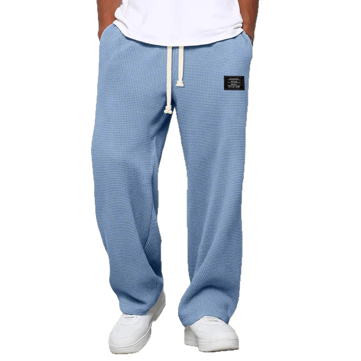 Herren nan lässige Waffelstrick Loungehose mit Kordelzug und geradem Schnitt Drune