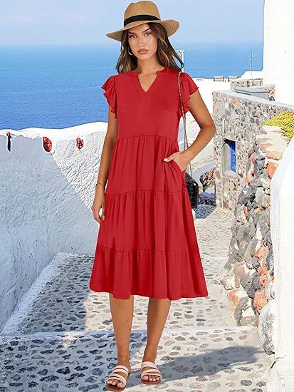 Damen Freizeit-Maxikleid mit überraschenden Rüschendetails und praktischen Taschen Drune