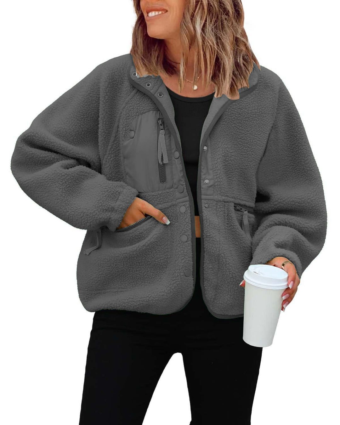 Damen kuschelige Fleecejacke mit praktischen Taschen Drune