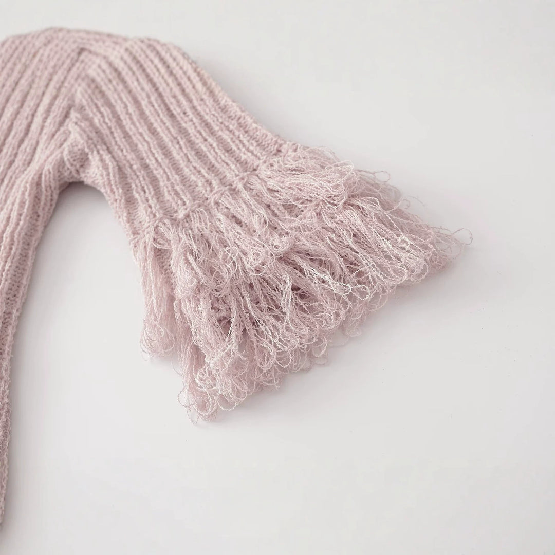 Damen Feinstrick-Cardigan mit Fransenstufen und dekorativen Kugelknöpfen Drune